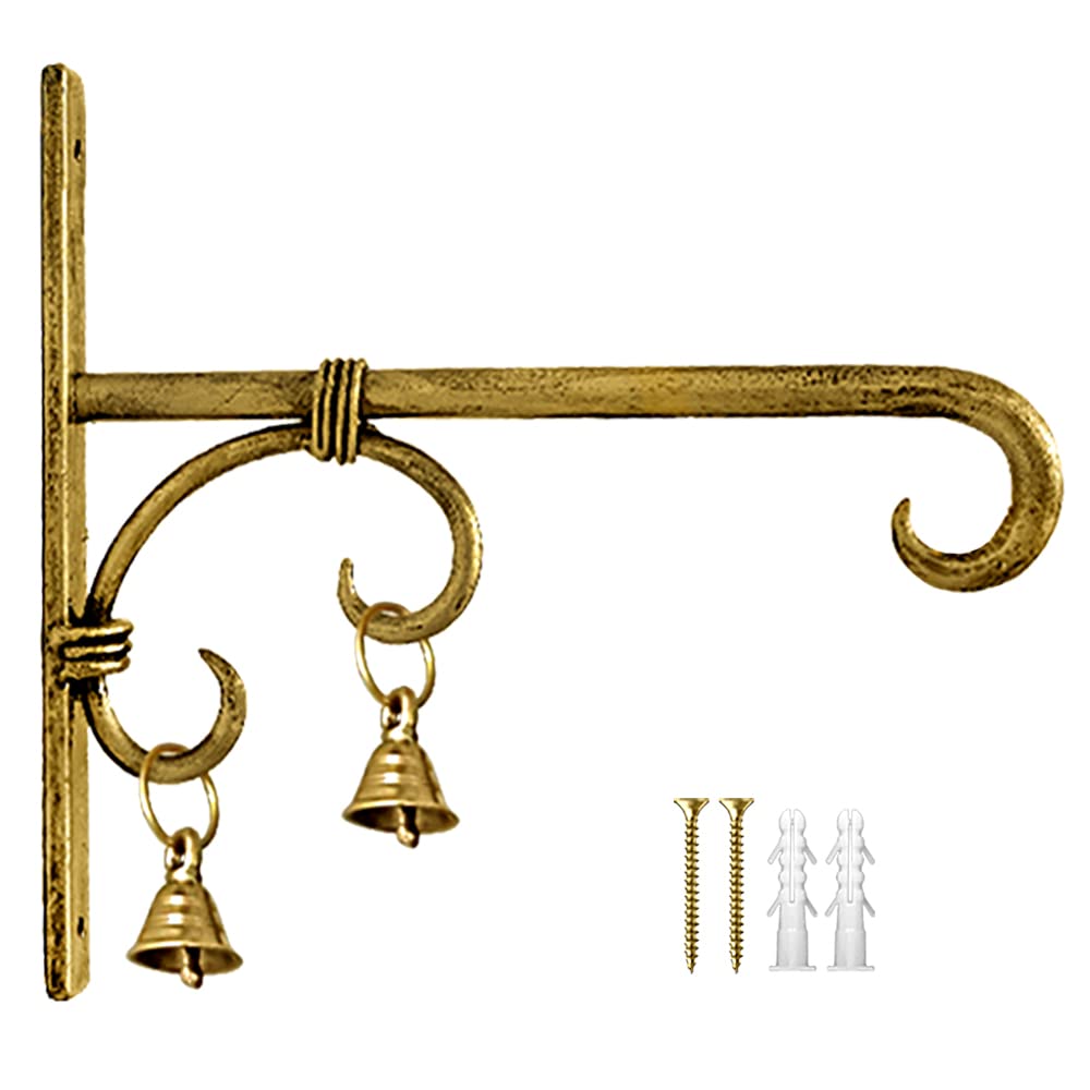 Kaevion Creative Designed Brass Wall Hanger for Lanterns | Planters | Baskets | Wind Chimes | Flower Pots- Pack of 1, 6”Inches (Goldish)