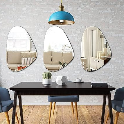 KAEVION Modern Art Frameless Irregular Glass 4 MM 1.5 Feet Wall Home Décor Mirror | Wall Hanging Mirror| Wall Decor for Living Room Entryway Hallway Washroom- Silver