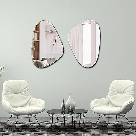 KAEVION Modern Art Frameless Irregular Glass 4 MM 1.5 Feet Wall Home Décor Mirror | Wall Hanging Mirror| Wall Decor for Living Room Entryway Hallway Washroom- Silver