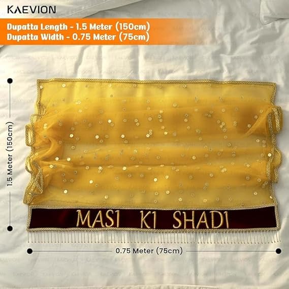 Kaevion Wedding Dupatta | Entry Dupatta with Text | Custom Name Dupatta for Children, Kid’s, 6-8 years Old Baby-Mustard Yellow