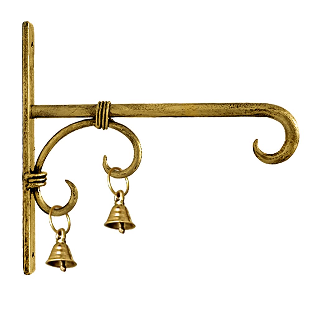 KAEVION Golden Antique Wall Bracket for Bird Feeders & Houses Planters Lanterns Wind Chimes Hanging Baskets Ornaments String Lights | Hotel | Office | Indoor | Outdoor- Pack of 1, 8”Inch