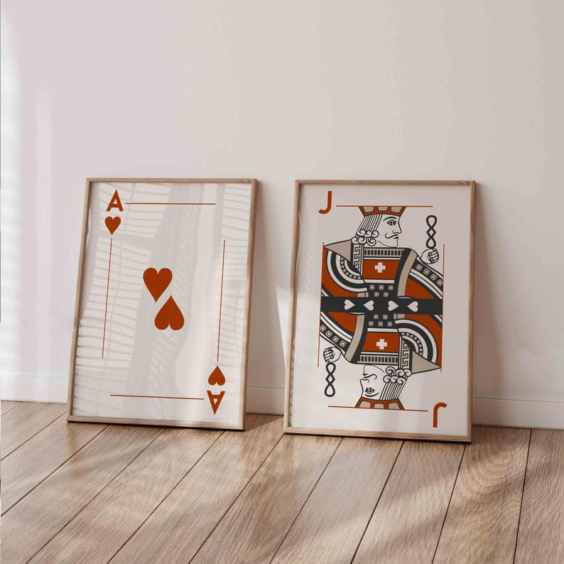 KAEVION Glossy Finish Solitaire Playing Cards Photo Frame| Positive vibes Aesthetic Poster Painting |PVC Framed Wall Mounted Home Decore for Living Room | Home Décor Wall Art Print 2 Piece – White