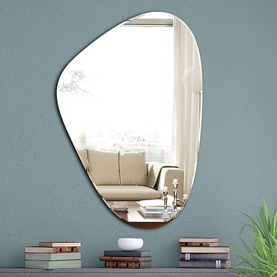 KAEVION Modern Art Frameless Irregular Glass 4 MM 1.5 Feet Wall Home Décor Mirror | Wall Hanging Mirror| Wall Decor for Living Room Entryway Hallway Washroom- Silver