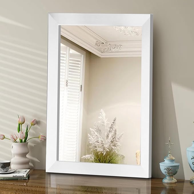 KAEVION Wall Hanging 1.75ft White Water Proof PVC Framed Mirror |Wall Mirror for Bedroom or Bathroom |Home Decor Wall Mount Mirror for Bedroom Living-Room Vanity Farmhouse| washroom Mirror for Wall