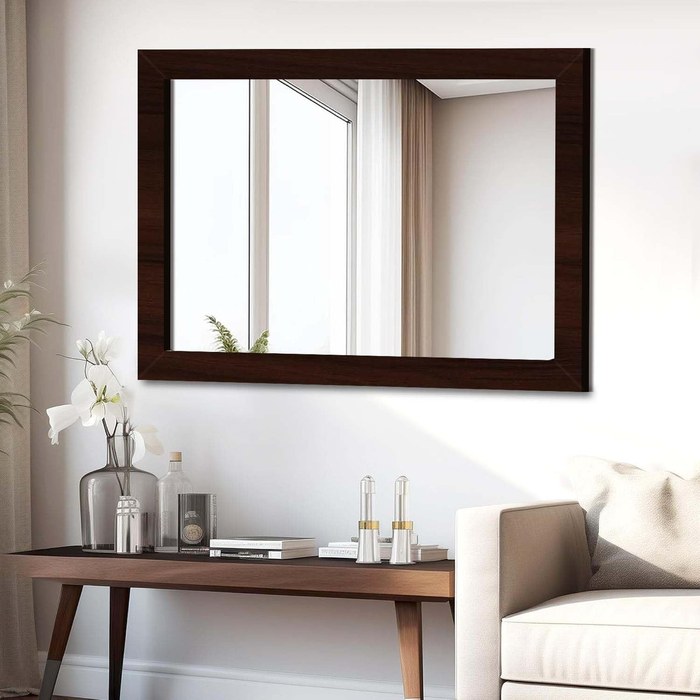 KAEVION Wall Hanging 2 Feet Water Proof PVC Framed Mirror | Wall Mirror for Bedroom or Bathroom | Home Decor Mounted Mirror for Bedroom Living-Room Vanity Farmhouse | Wash Room Mirror for Wall