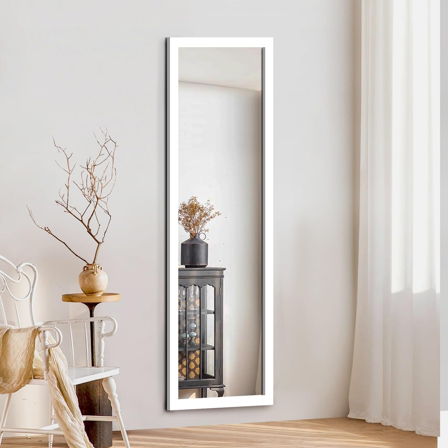 KAEVION 4ft White PVC Framed Full Size Long Wall Mirror | Rectangular Full Length Wall Mounted Dressing Mirror for Bedroom Living Room Hall Entryways | Home Decor Glass
