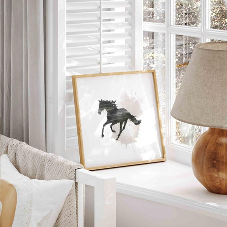 KAEVION Wall Hanging Horse Painting Poster with PVC | Gift for Good Luck, Success, and Power Glossy Print Frame for office,Home, Hall Etc – Pack of 4