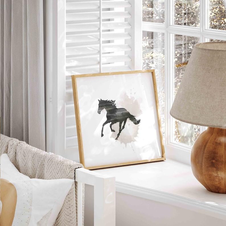 KAEVION Wall Hanging Horse Painting Poster with PVC | Gift for Good Luck, Success, and Power Glossy Print Frame for office,Home, Hall Etc – Pack of 4