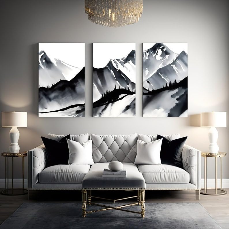 KAEVION Frameless Mountain Photo Frame for Home Decor |Wall Hanging Big Size Photo Frame|Matt Finish Waterproof sceatch Resitance paint Print Frame – Pcs of -3
