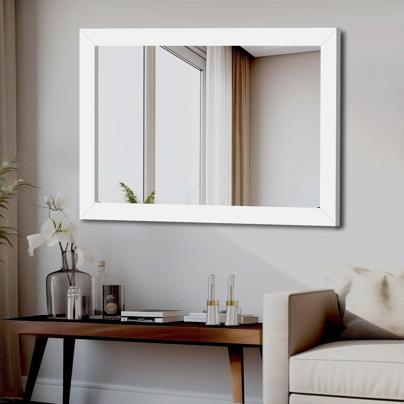 KAEVION Wall Hanging 2 Feet Water Proof PVC Framed Mirror | Wall Mirror for Bedroom or Bathroom | Home Decor Mounted Mirror for Bedroom Living-Room Vanity Farmhouse | Wash Room Mirror for Wall