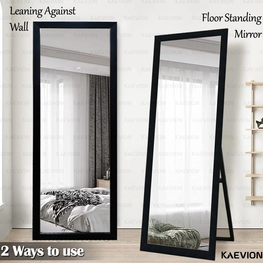 KAEVION Full Length Mirror 63" 21" Standing, Vertical Black Frame HD Rectangle Full Body Tall Big Floor Stand up or Wall Mounted Mirror, Black