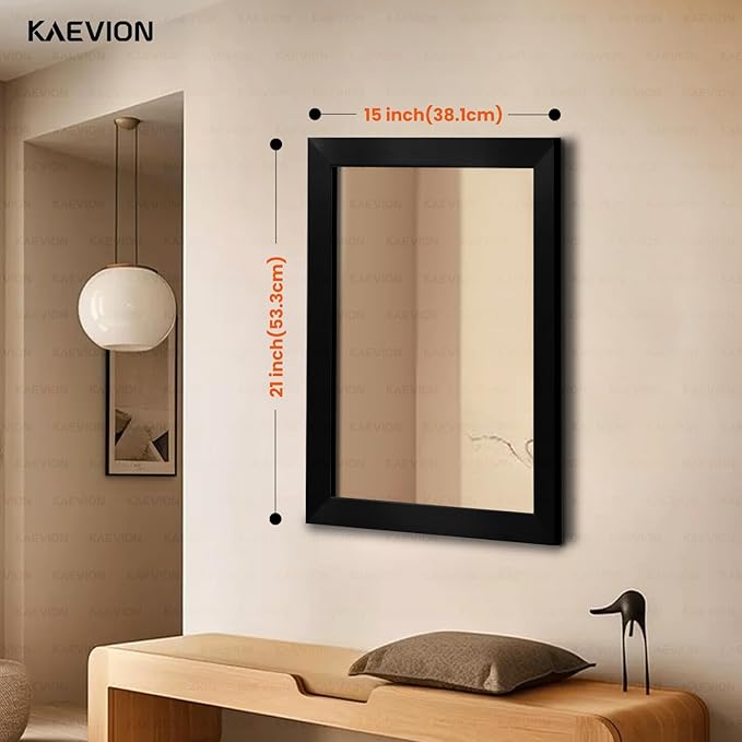 KAEVION Wall Hanging 1.75 ft Black Water Proof PVC Framed Mirror |Wall Mirror for Bedroom or Bathroom |Home Decor Wall Mounted Mirror for Bedroom Living-Room| washroom Mirror for Wall