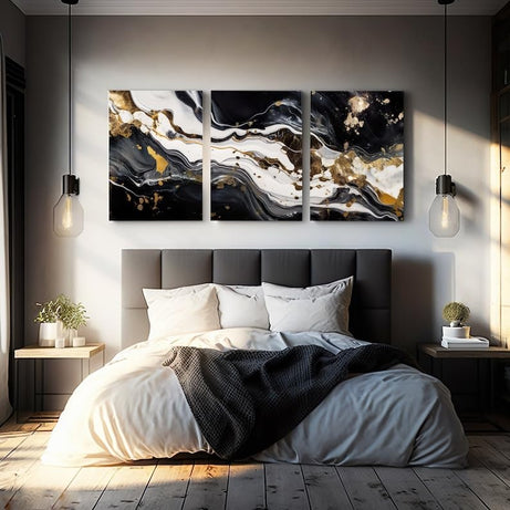 KAEVION Home Decor Wall Art 3 Pcs Abstract art print set Modern creative abstract artwork golden brush strokes, texture design for wall decor wallpaper poster card mural hanging, print