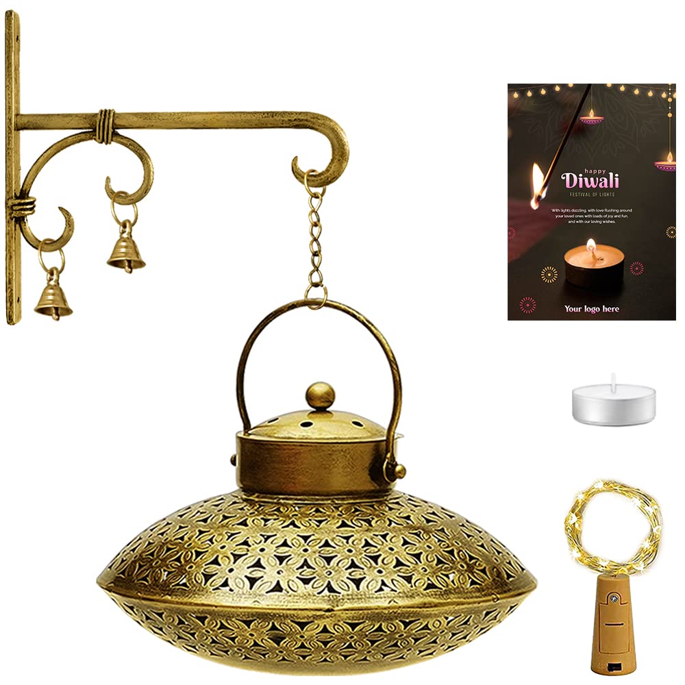 KAEVION Matki Shaped Dhoop Burner Diwali Gift for Clients Corporate Office Employees | Incense Burner Tea Holder with (Tea Light Candle + String Light + Greeting Card) � Pack of 1