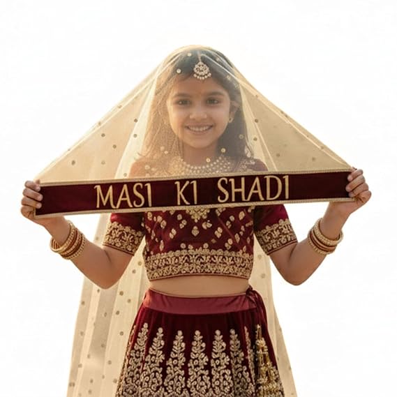 Kaevion Masi Ki Shadi Dupatta/Bua Ki Shadi Chunni/Didi Ki Shadi Odhni/ Beautiful Entry Dupatta for Kid’s-Cream