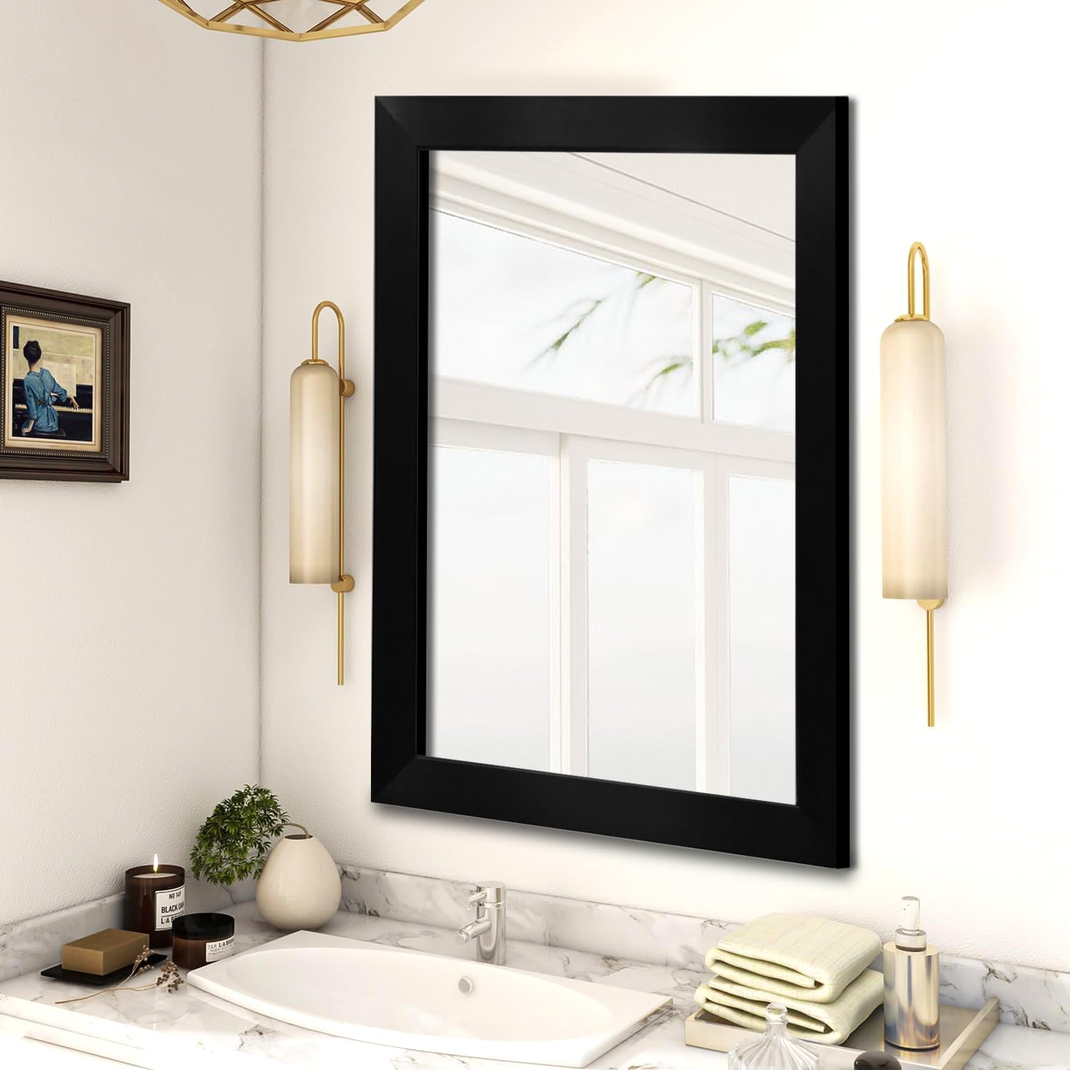 KAEVION Wall Hanging 1.75ft White Water Proof PVC Framed Mirror |Wall Mirror for Bedroom or Bathroom |Home Decor Wall Mount Mirror for Bedroom Living-Room Vanity Farmhouse| washroom Mirror for Wall