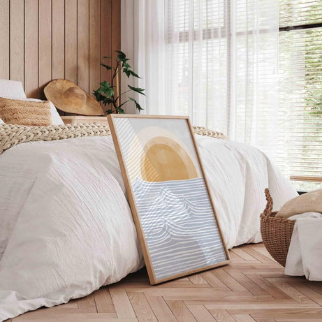 KAEVION Wall Hanging Art Decor Ocean Waves Boho Sun Beach Print Painting Glossy Finish, Waterproof Framed for Beach House Home Decor Poster Framed - 20x30 inch