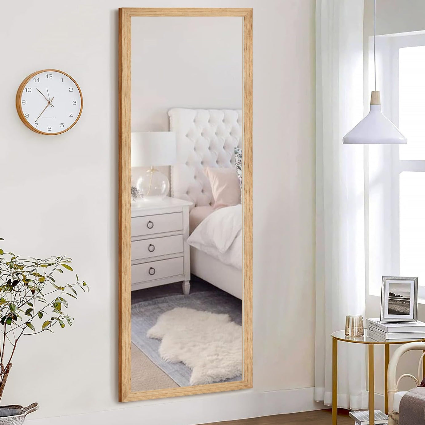 KAEVION 5.25 ft Natural Solid Wood Full Length Mirror Hanging or Leaning Wall, Large Bedroom, Floor, Dressing Mirror | Solid Wood Frame Wall-Mounted Mirror| Wall Hanging Glass Mirror