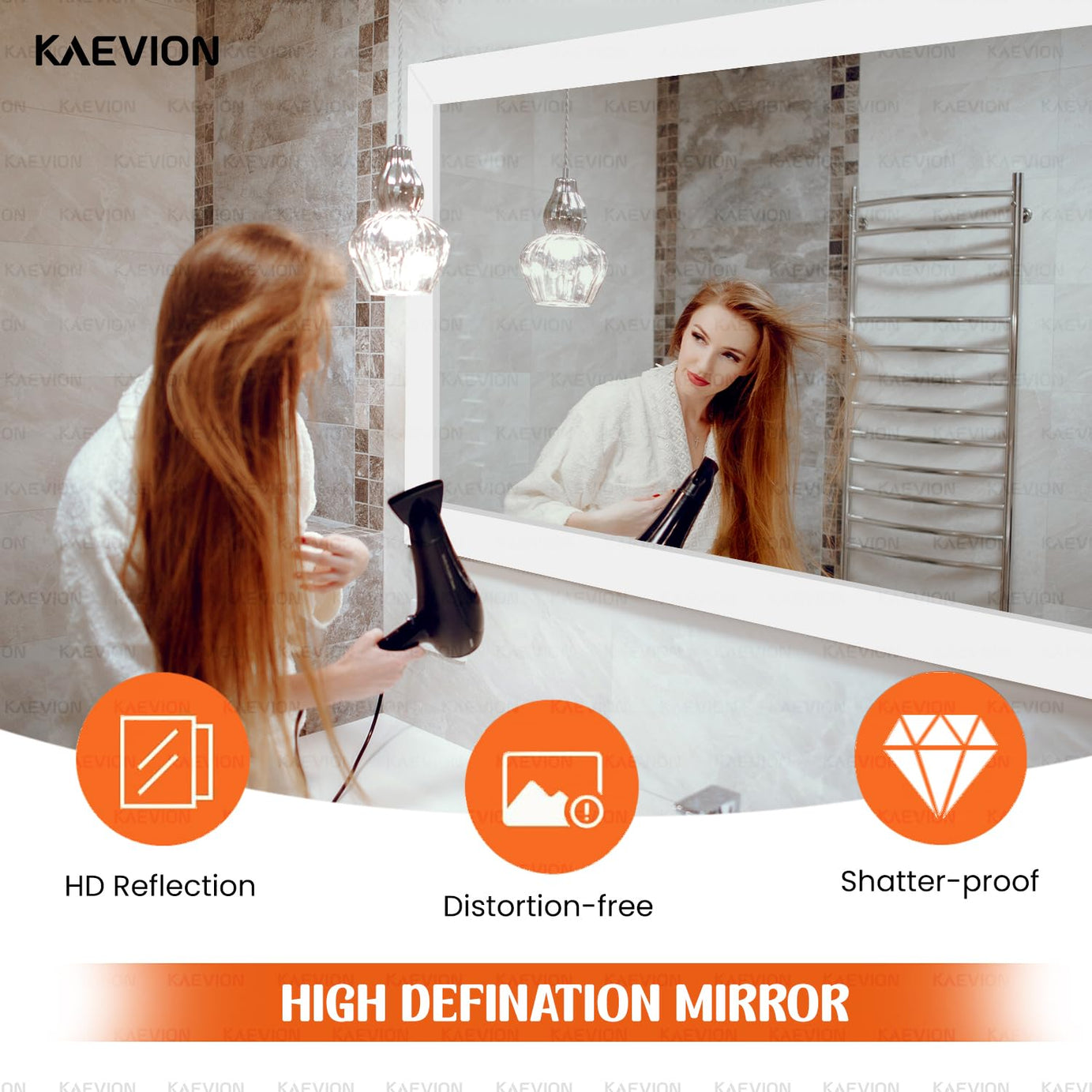 KAEVION Wall Hanging 3ft White Waterproof PVC Framed Mirror |Wall Mirror for Bedroom or Bathroom |Home Decor Wall Mounted Mirror for Bedroom Living-Room Vanity Farmhouse|wash Room Mirror for Wall