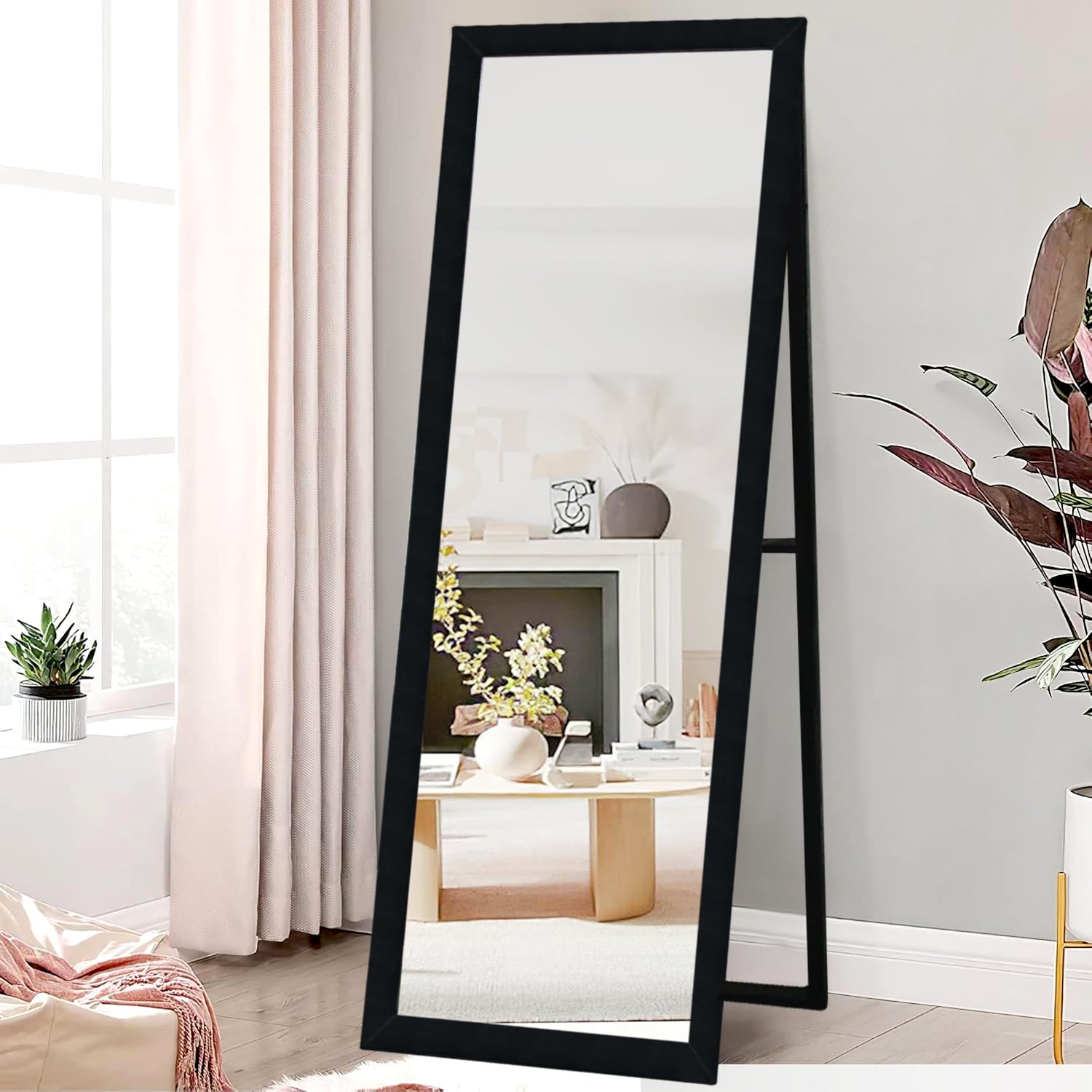 KAEVION Rectangle Black 5 Feet Full Length Standing Mirror| Full Mirror for Bedroom, Living Room| Big Wall Glass
