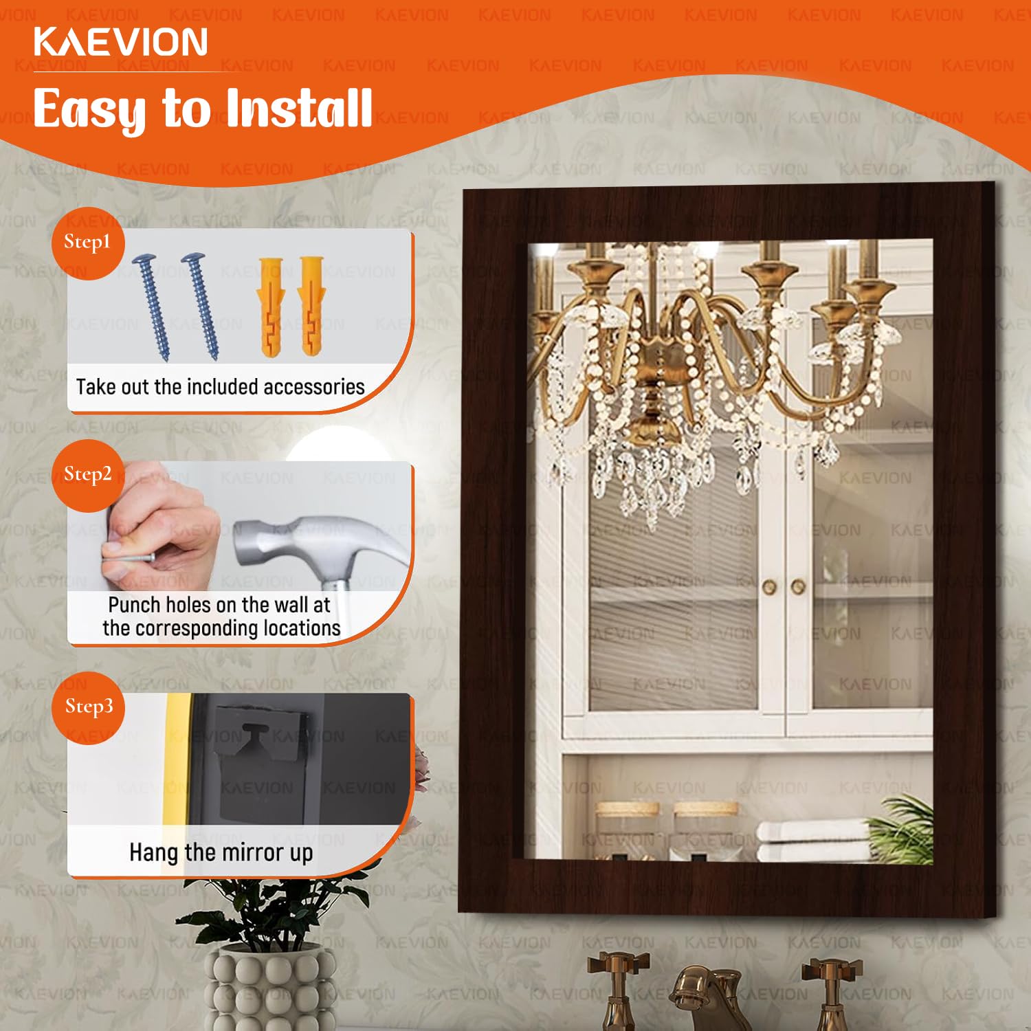 KAEVION Wall Hanging 1.75ft Brown Water Proof PVC Framed Mirror |Wall Mirror for Bedroom or Bathroom |Home Decor Wall Mount Mirror for Bedroom Living-Room Vanity Farmhouse| washroom Mirror for Wall