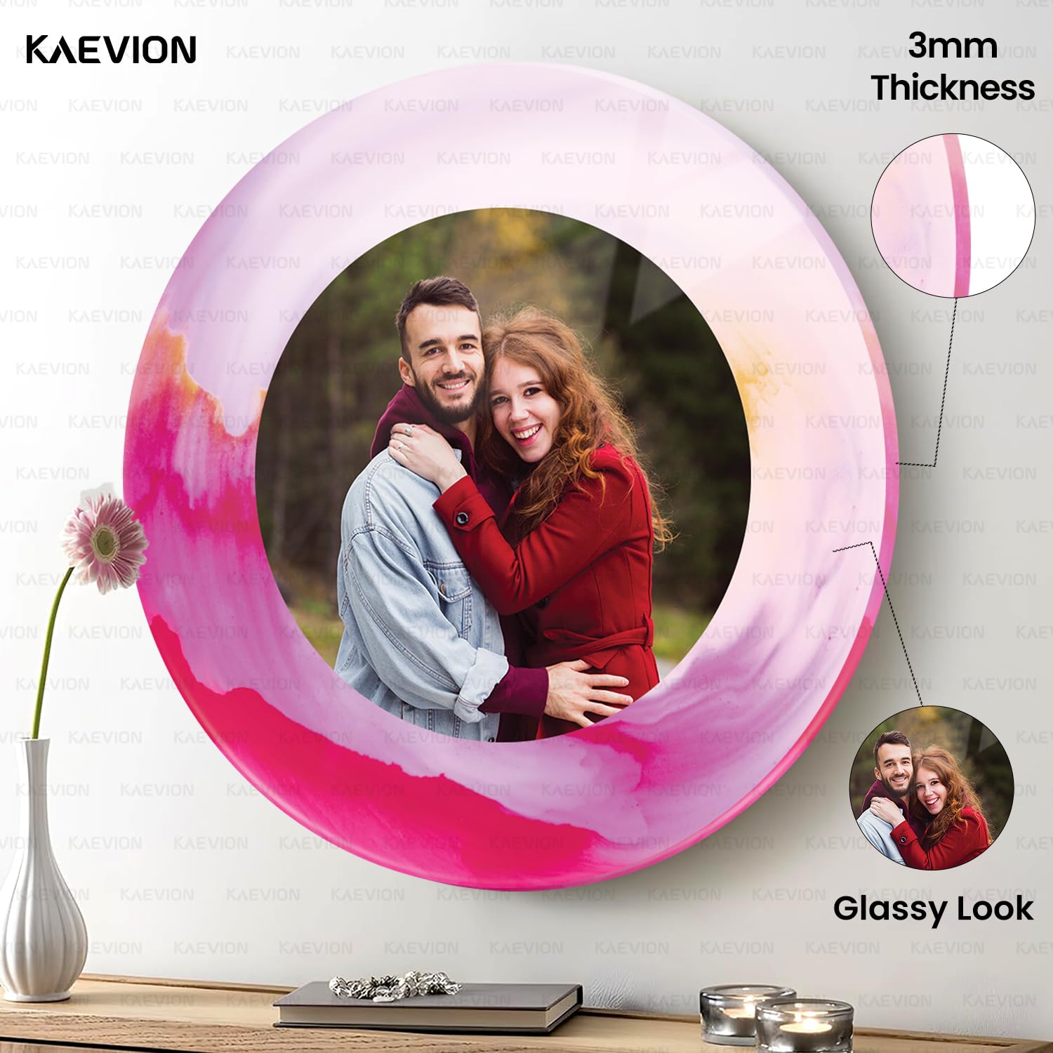 KAEVION Home Décor Customized/Personalized Clear Acrylic Wall Hanging Frameless Round Picture Photo/Poster Frame| Photo Frame Wall mounted For Gift, Anniversary, Birthday, (10" X 10" X 3 mm)
