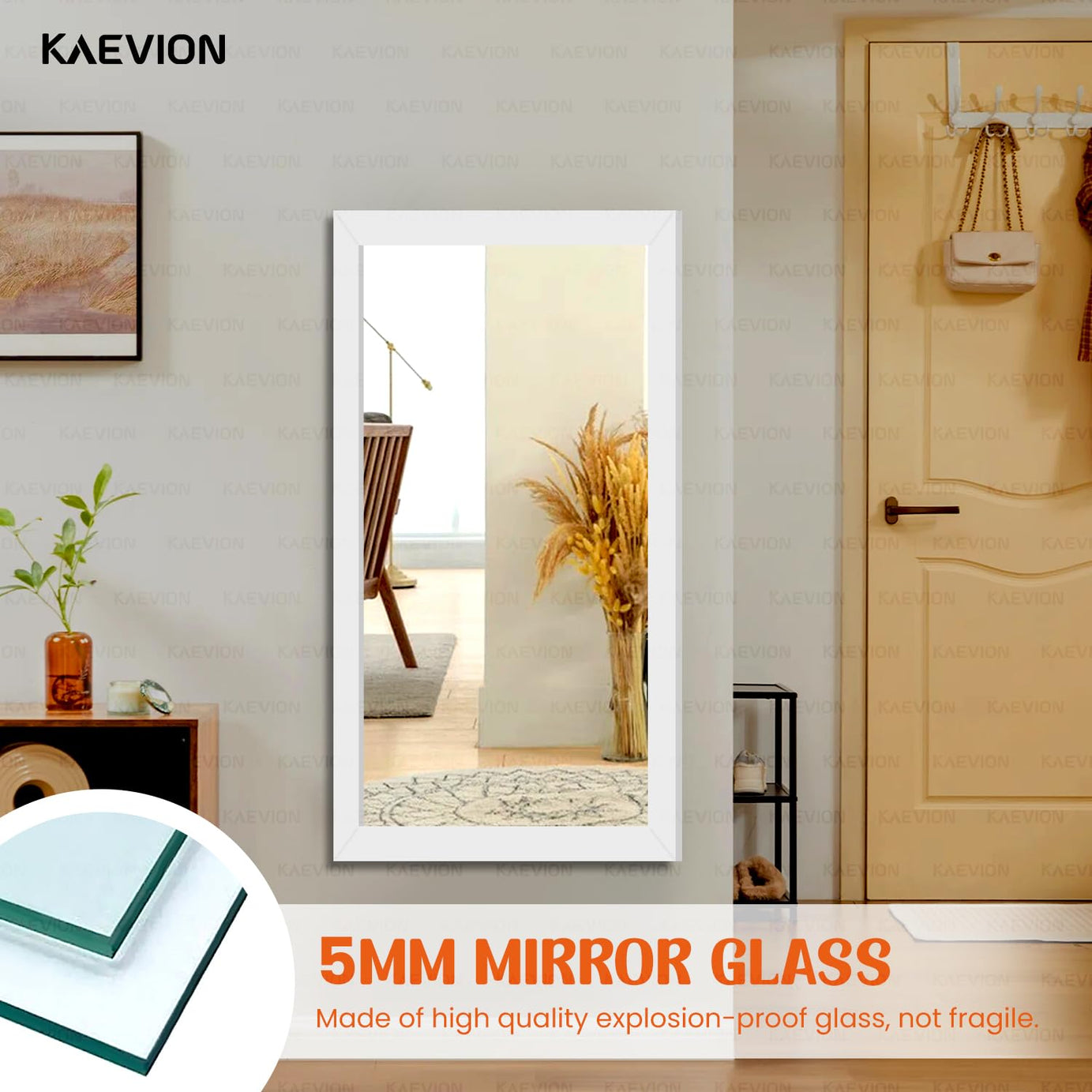 KAEVION Wall Hanging 3ft White Waterproof PVC Framed Mirror |Wall Mirror for Bedroom or Bathroom |Home Decor Wall Mounted Mirror for Bedroom Living-Room Vanity Farmhouse|wash Room Mirror for Wall