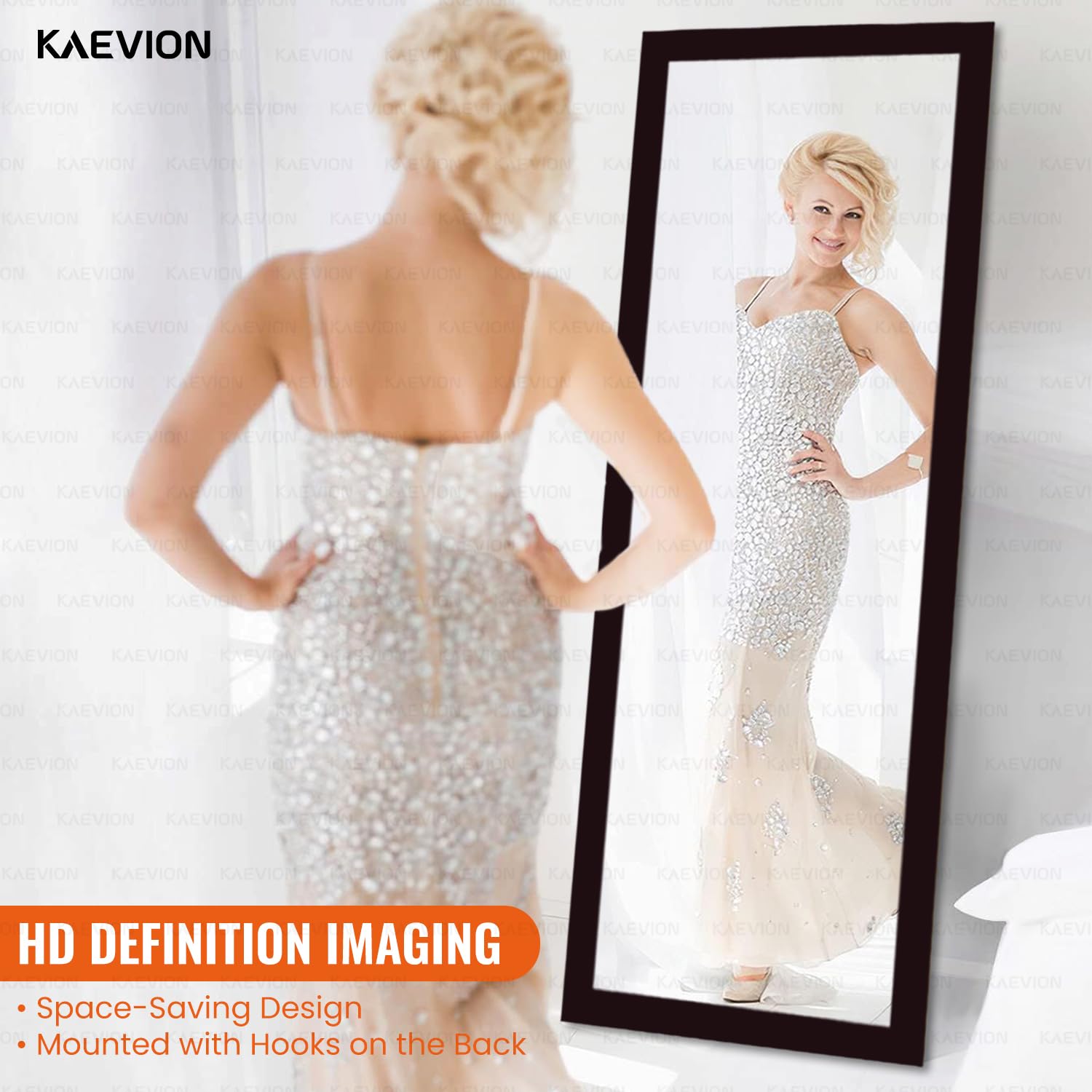 KAEVION Rectangular 5.25 Feet Brown Full-Length Waterproof PVC Wooden Frame Wall Hanging Mirror | Wall Mirror | Home Decor Wall Mounted Mirror for Bedroom Living-Room Vanity Farmhouse