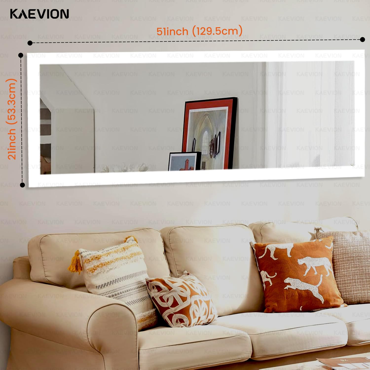 KAEVION Wall Hanging White Mirror 4.25ft Long Full Length PVC Framed Mirror | Home Decor Wall Mounted Mirror for Bedroom Living Room Vanity Farmhouse Mirror
