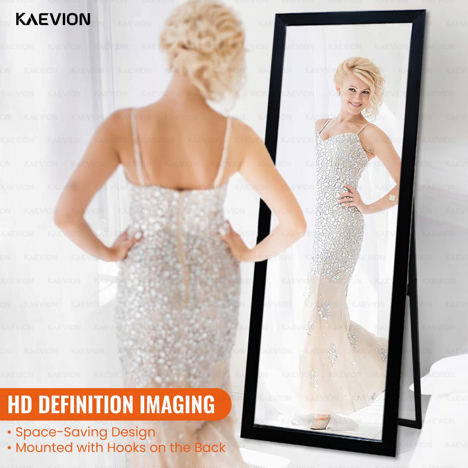 KAEVION Full Length Mirror 63" 21" Standing, Vertical Black Frame HD Rectangle Full Body Tall Big Floor Stand up or Wall Mounted Mirror, Black