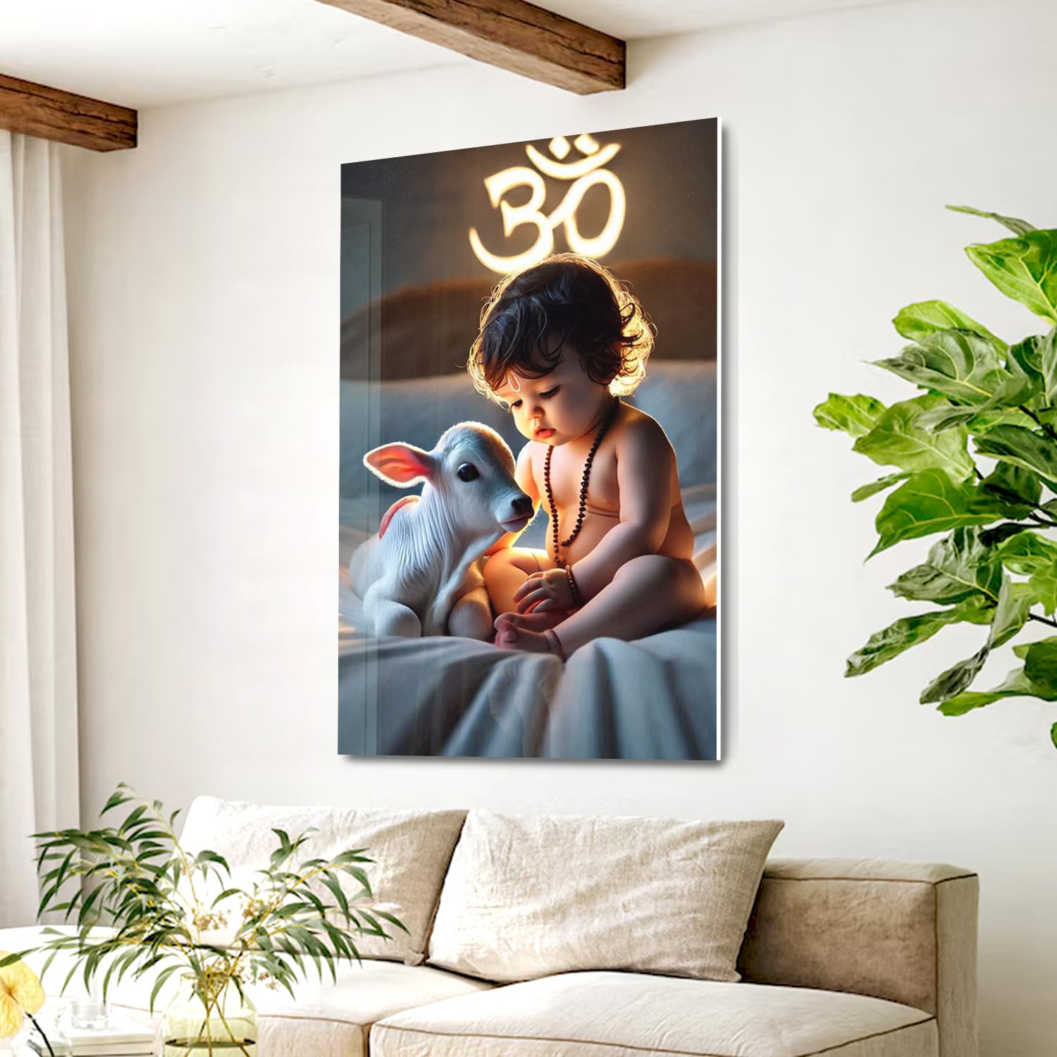 Kaevion Acrylic 4mm Customized/Personalized Clear Wall Mount Frameless Rectangular Picture Photo/Poster Frame For all Lord- Ram, Krishna, Hanuman, Balaji, Shivji ji, etc - Temple Wall Décor