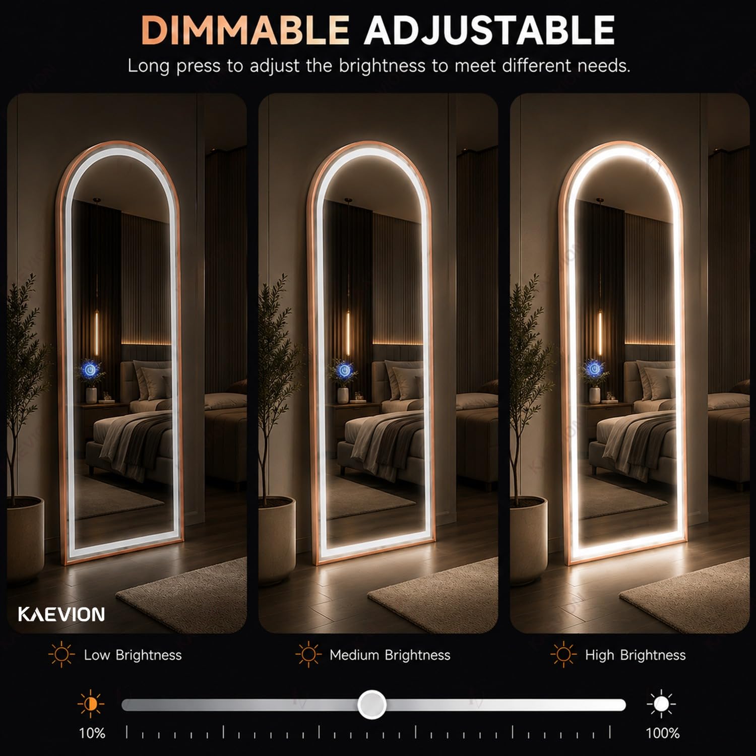 5 Feet 3 in 1 LED Lighted Arch Mirror, Rose Gold | Full Length, Wall-Hanging, Premium 5mm Thick Frame, Backlit Tall Arched Vanity Mirror