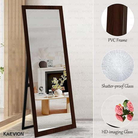 KAEVION Full Length Mirror 63" 21" Standing, Vertical Black Frame HD Rectangle Full Body Tall Big Floor Stand up or Wall Mounted Mirror, Black