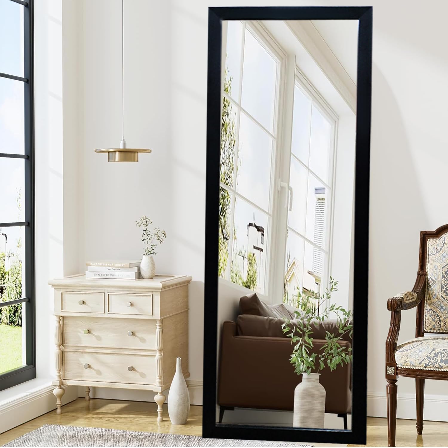 KAEVION Rectangular 5.25 Feet Full-Length Waterproof PVC Wooden Frame Wall Hanging Mirror | Wall Mirror | Home Decor Wall Mounted Mirror for Bedroom Living-Room Vanity Farmhouse