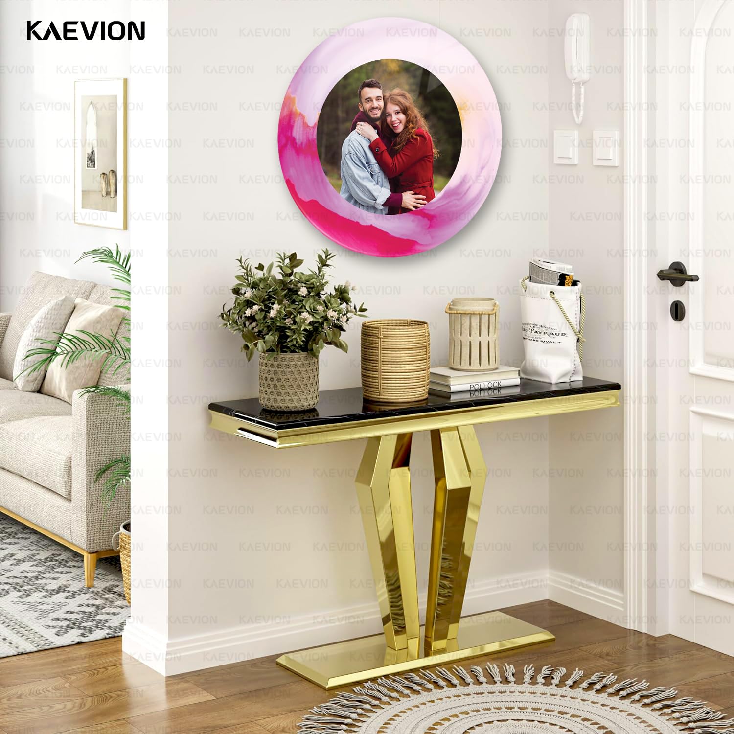 KAEVION Home Décor Customized/Personalized Clear Acrylic Wall Hanging Frameless Round Picture Photo/Poster Frame| Photo Frame Wall mounted For Gift, Anniversary, Birthday, (10" X 10" X 3 mm)