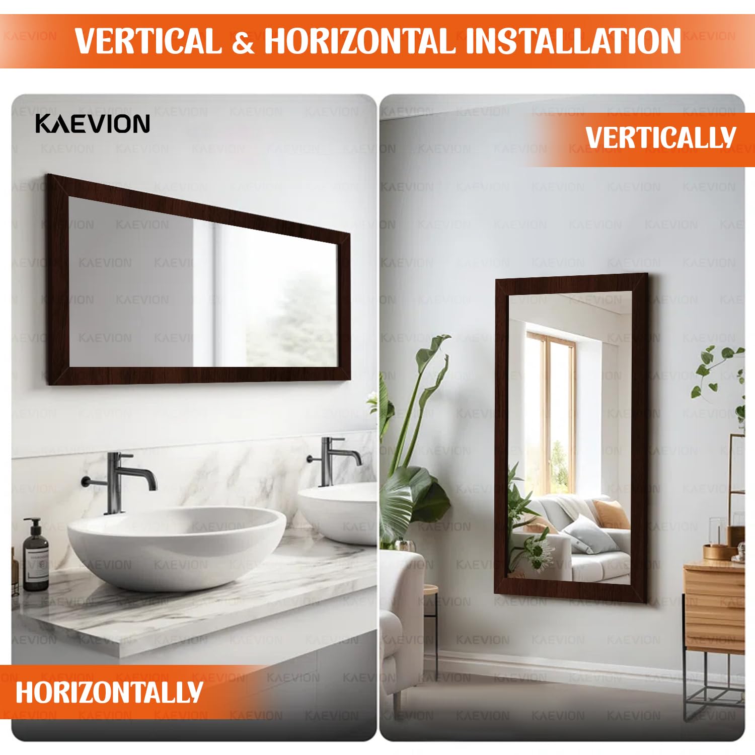KAEVION Wall Hanging 3ft Waterproof PVC Framed Mirror | Wall Mirror for Bedroom or Bathroom | Home Decor Wall Mounted Mirror for Bedroom Living-Room Vanity Farmhouse| wash Room Mirror for Wall