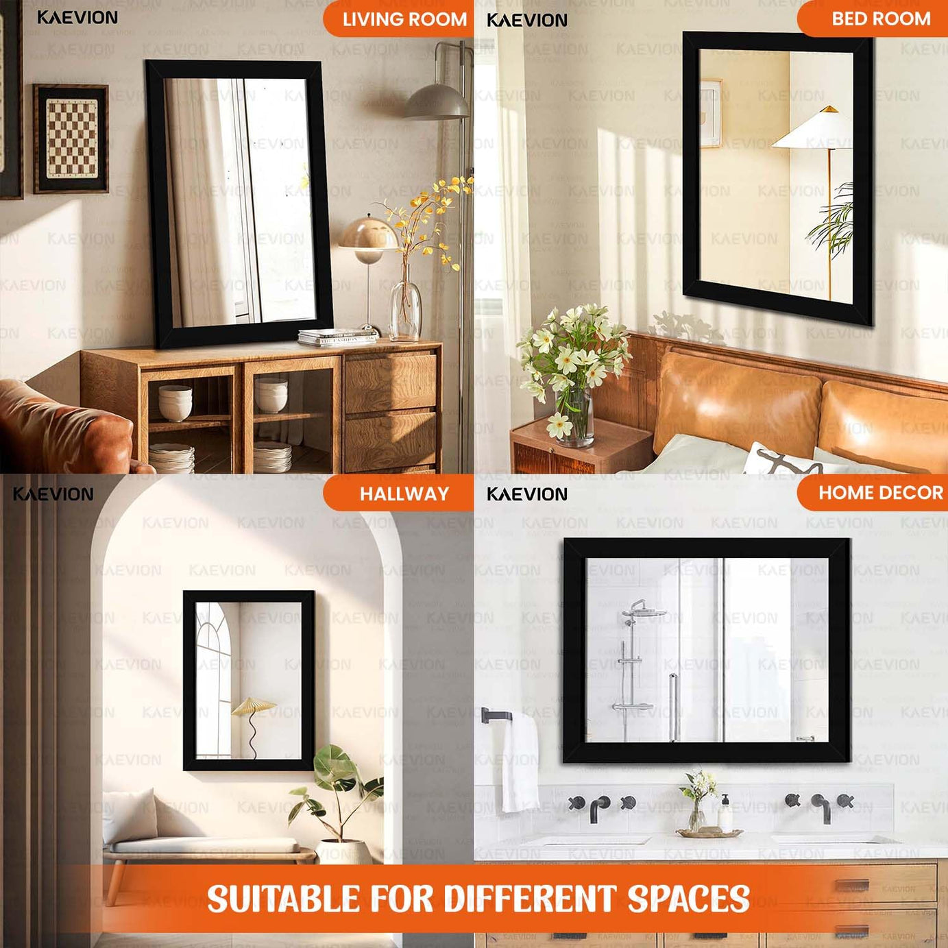 KAEVION Wall Hanging 2 Feet Water Proof PVC Framed Mirror | Wall Mirror for Bedroom or Bathroom | Home Decor Mounted Mirror for Bedroom Living-Room Vanity Farmhouse | Wash Room Mirror for Wall