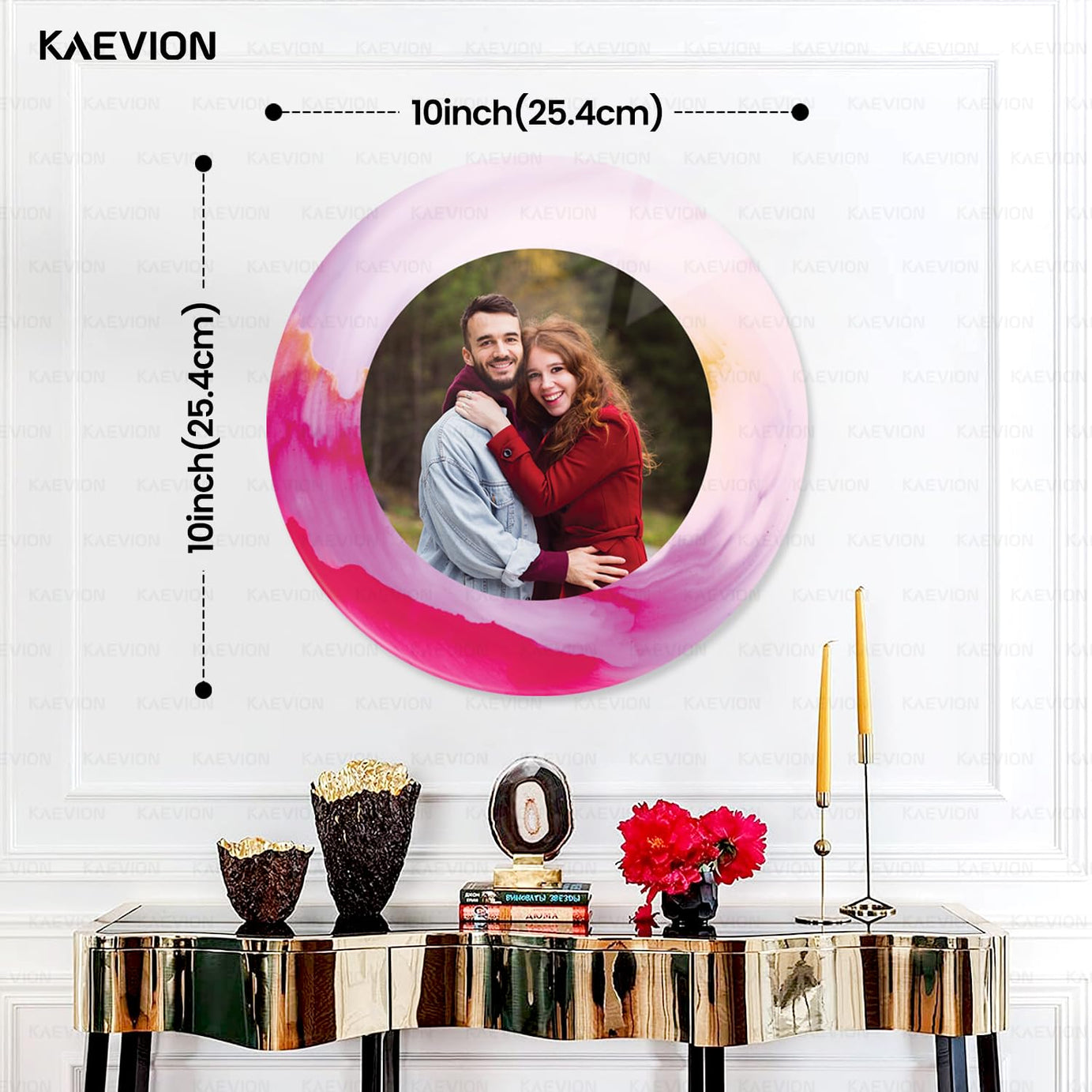 KAEVION Home Décor Customized/Personalized Clear Acrylic Wall Hanging Frameless Round Picture Photo/Poster Frame| Photo Frame Wall mounted For Gift, Anniversary, Birthday, (10" X 10" X 3 mm)