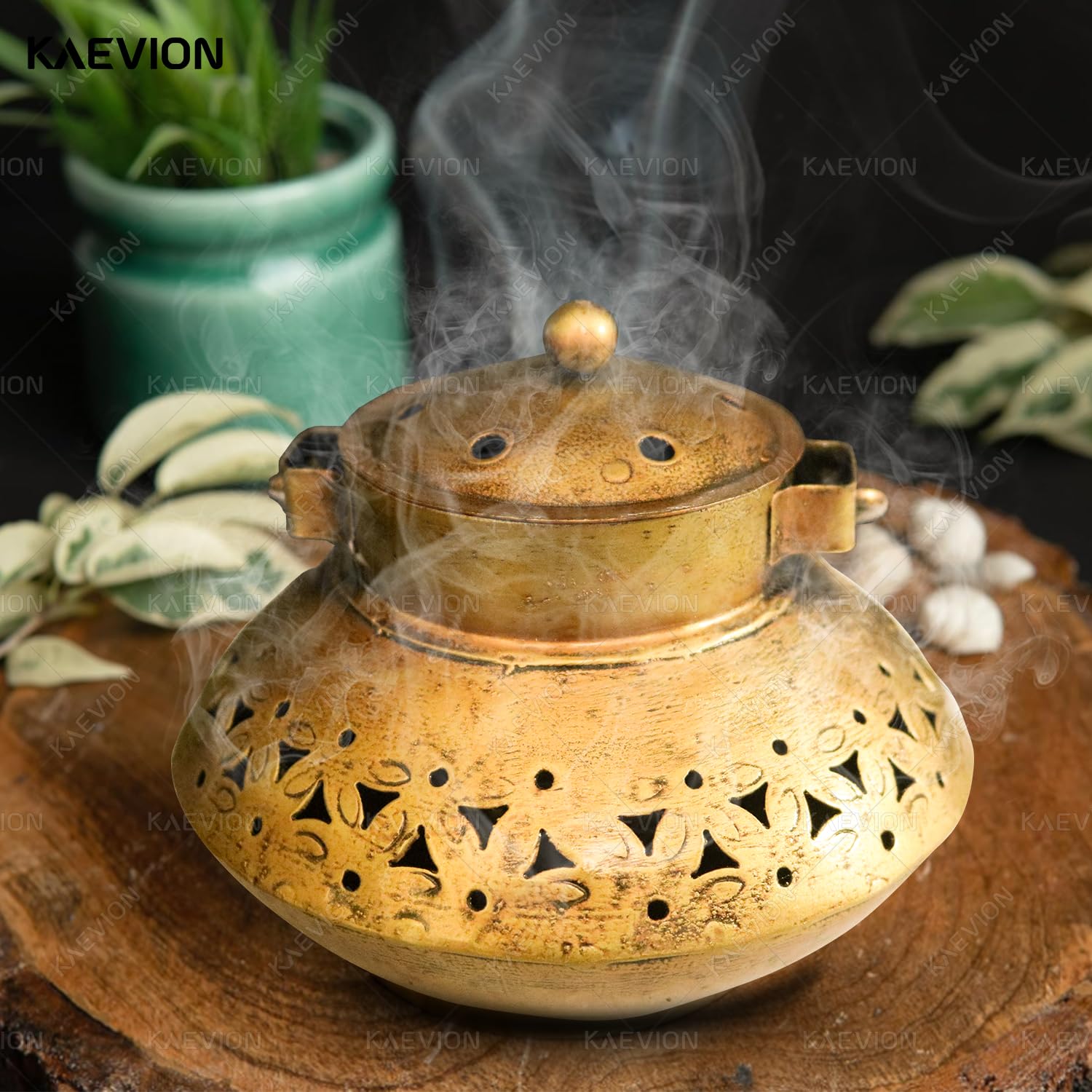 KAEVION Metal Brass Small Size 6 Inch Only Degchi Dhoop Burner | Wall Hanging Home Decor Incense Holder | Dhunuchi Dhoop Pot | Table Top Decor Tea Light Candle Holder | Diwali Decoration Item