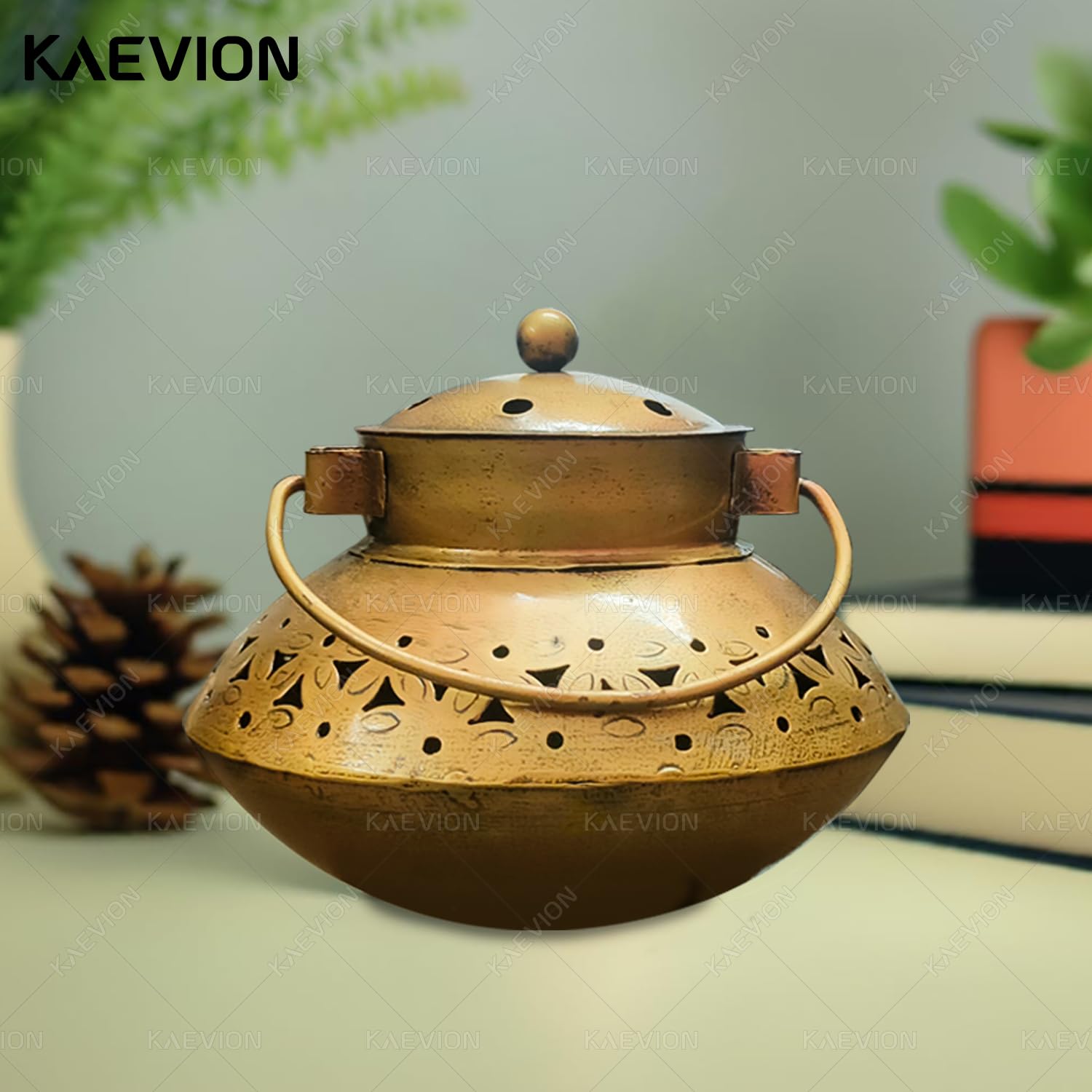 KAEVION Metal Brass Small Size 6 Inch Only Degchi Dhoop Burner | Wall Hanging Home Decor Incense Holder | Dhunuchi Dhoop Pot | Table Top Decor Tea Light Candle Holder | Diwali Decoration Item