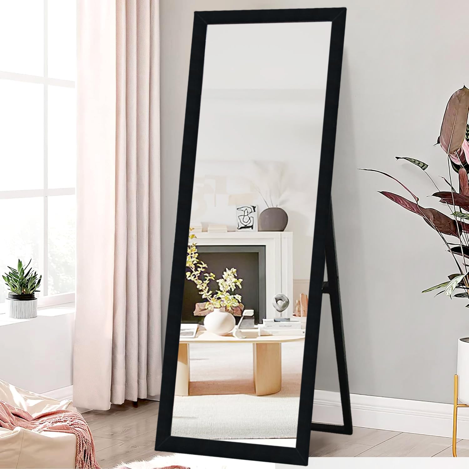 KAEVION Rectangle White Cheval Full Length Mirror 5 Feet Long Size with 5MM Glass | Floor Standing Full Size Mirror| Full-Length Mirror with Stand for Living Room, Bedroom, Dressing Room- White