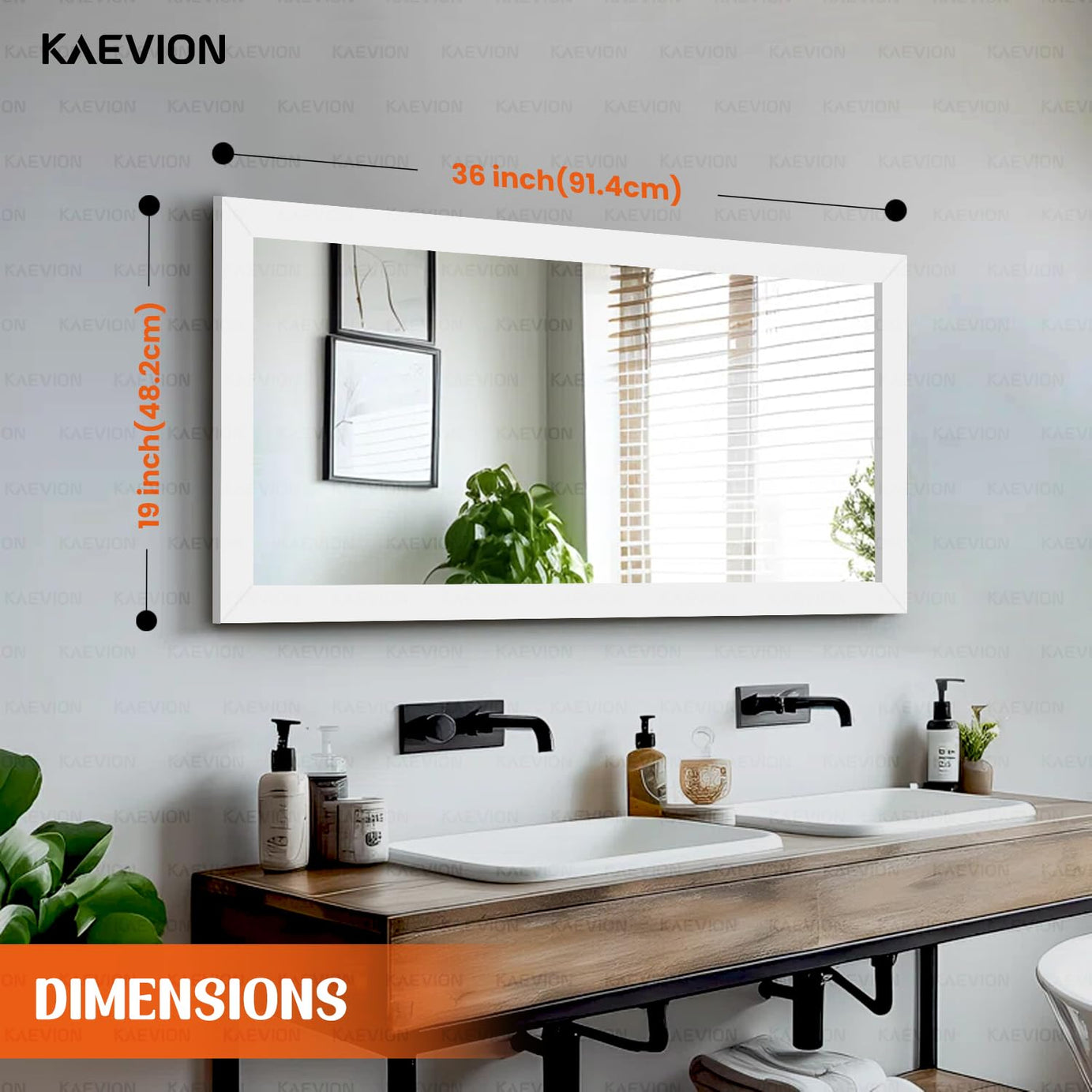KAEVION Wall Hanging 3ft White Waterproof PVC Framed Mirror |Wall Mirror for Bedroom or Bathroom |Home Decor Wall Mounted Mirror for Bedroom Living-Room Vanity Farmhouse|wash Room Mirror for Wall