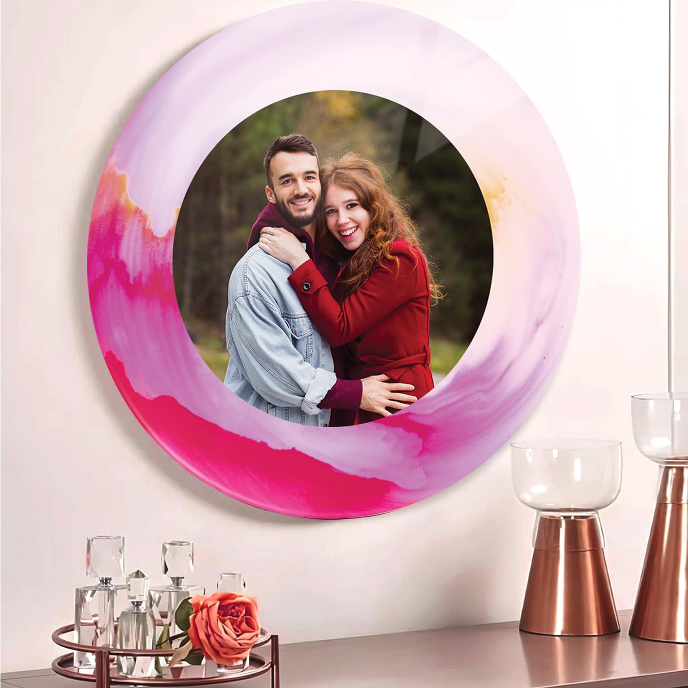 KAEVION Home Décor Customized/Personalized Clear Acrylic Wall Hanging Frameless Round Picture Photo/Poster Frame| Photo Frame Wall mounted For Gift, Anniversary, Birthday, (10" X 10" X 3 mm)