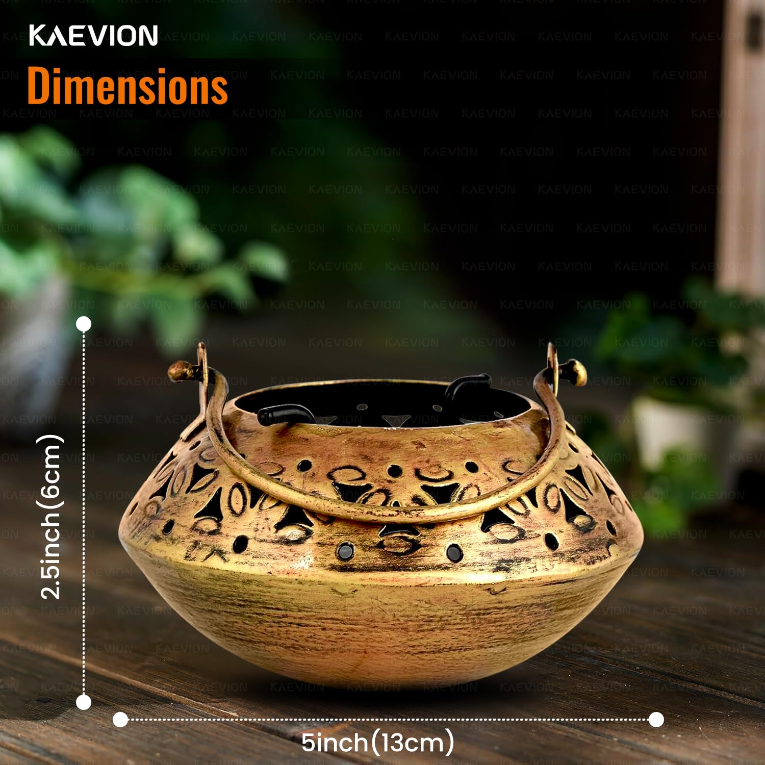 KAEVION 5 pcs Wall Hanging Brass Metal Small Size 5” in Degchi String Light Holder | Tabletop Tea Light Candle Holder | Diwali Decoration String Light Incense Burner | Dhoop Dani Pot Diya Holder