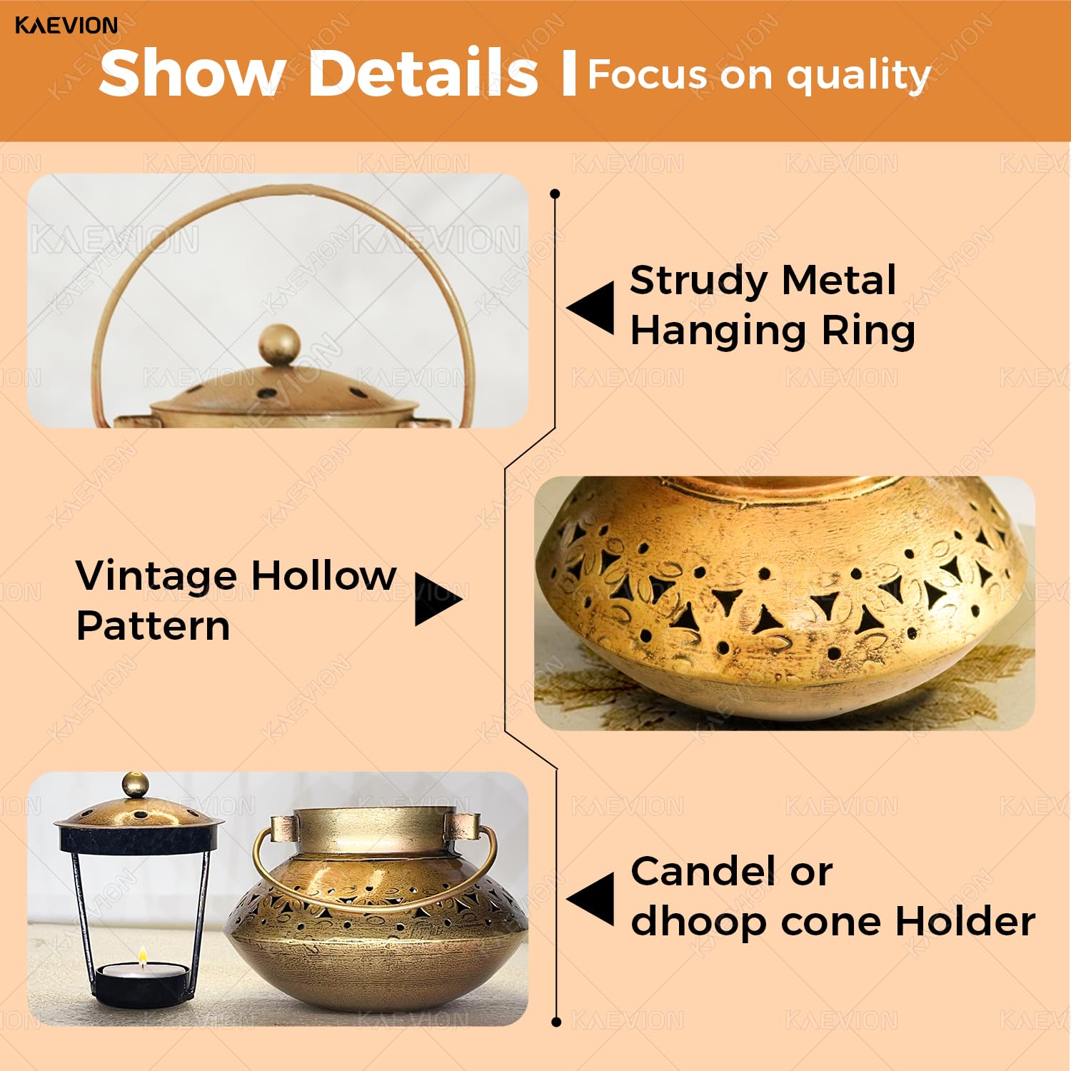KAEVION Metal Brass Small Size 6 Inch Only Degchi Dhoop Burner | Wall Hanging Home Decor Incense Holder | Dhunuchi Dhoop Pot | Table Top Decor Tea Light Candle Holder | Diwali Decoration Item