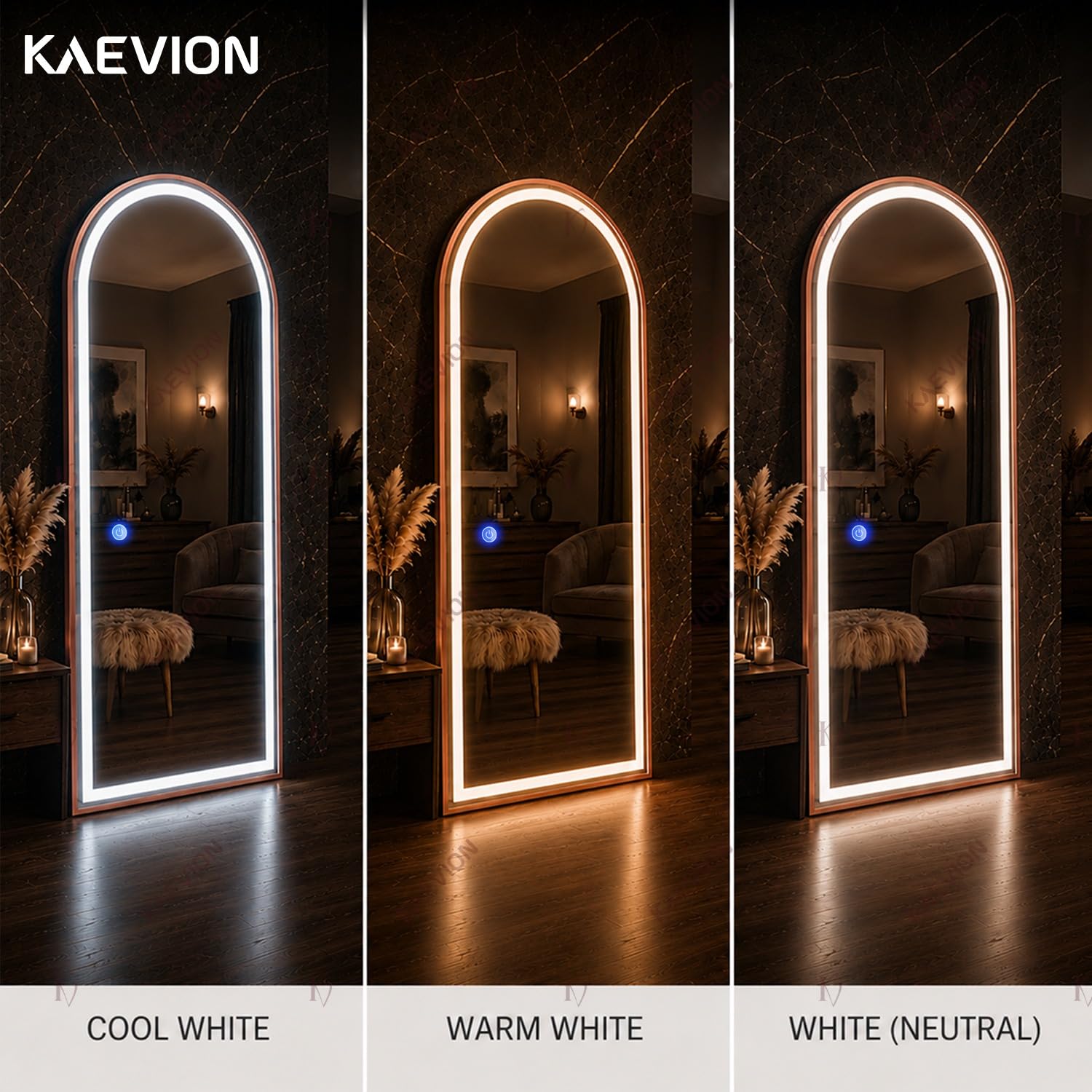 5 Feet 3 in 1 LED Lighted Arch Mirror, Rose Gold | Full Length, Wall-Hanging, Premium 5mm Thick Frame, Backlit Tall Arched Vanity Mirror