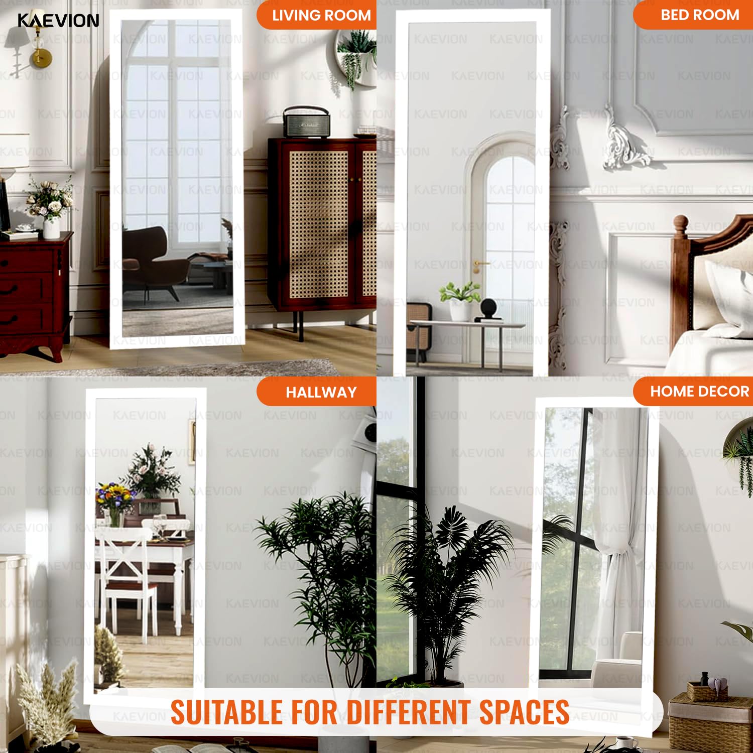 White 5.25ft Wall Mount Rectangular Full Length Framed Water Proof PVC Wooden Frame Wall Hanging Full Body Vertical Wall Mirror for Home Decor, Living Room, Bedroom
