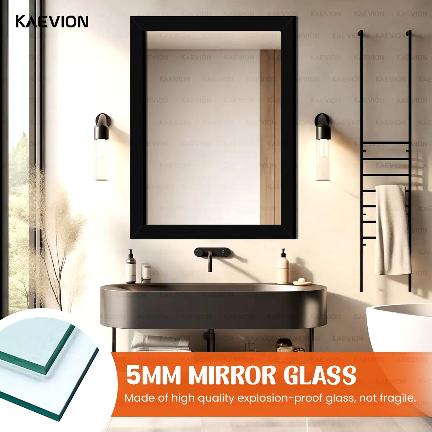 KAEVION Wall Hanging 2 Feet Water Proof PVC Framed Mirror | Wall Mirror for Bedroom or Bathroom | Home Decor Mounted Mirror for Bedroom Living-Room Vanity Farmhouse | Wash Room Mirror for Wall