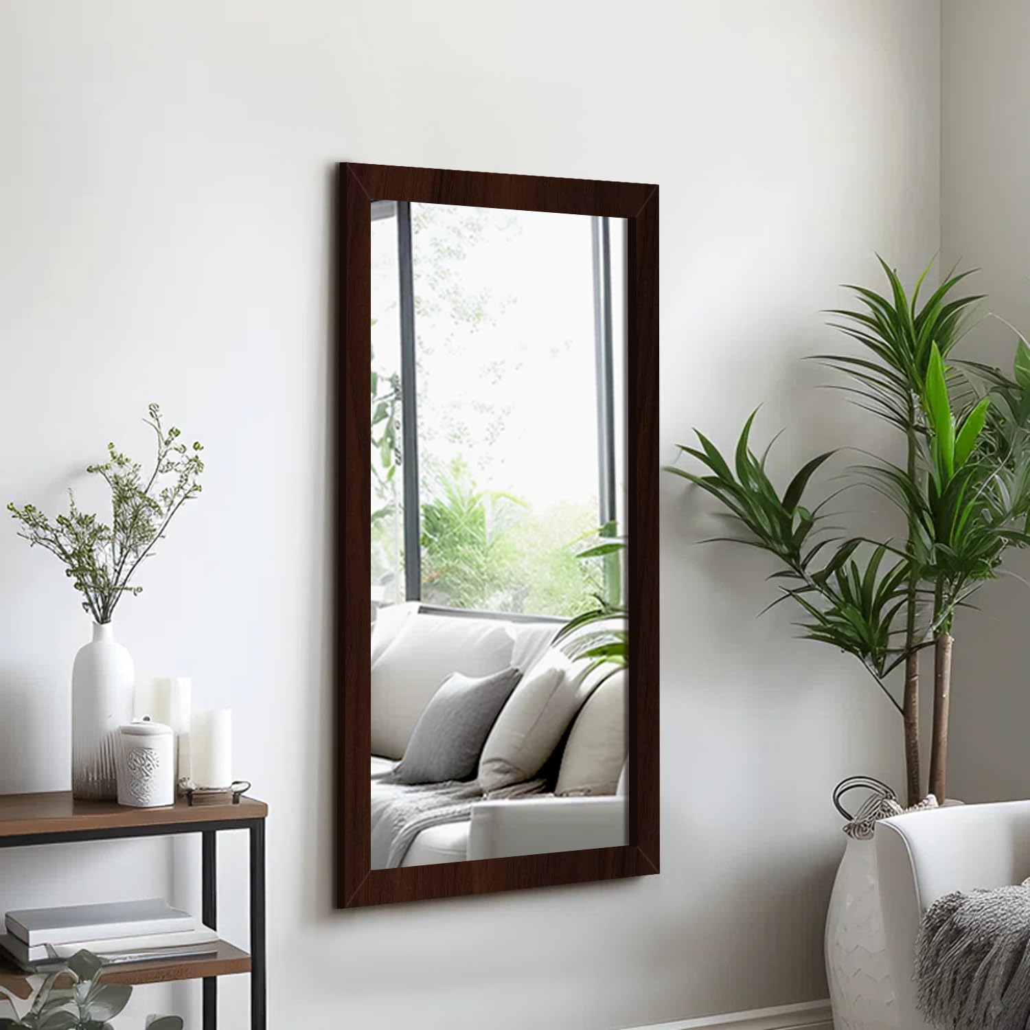 KAEVION Wall Hanging 3ft White Waterproof PVC Framed Mirror |Wall Mirror for Bedroom or Bathroom |Home Decor Wall Mounted Mirror for Bedroom Living-Room Vanity Farmhouse|wash Room Mirror for Wall