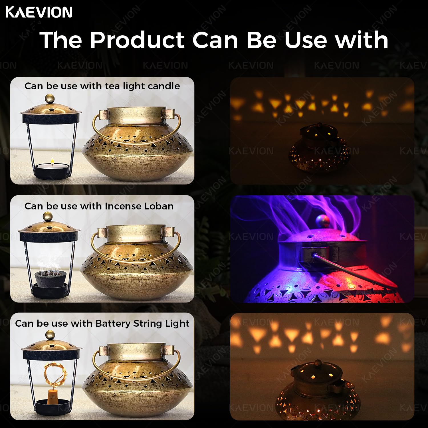 KAEVION Metal Brass Small Size 6 Inch Only Degchi Dhoop Burner | Wall Hanging Home Decor Incense Holder | Dhunuchi Dhoop Pot | Table Top Decor Tea Light Candle Holder | Diwali Decoration Item